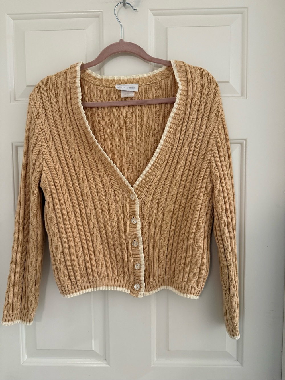 Vintage Pierre Cardin Tan and Off White Tennis Cardigan M